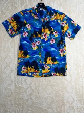 Pacific Legend Hawaiian Shirt Men’s Small Blue Tropical Floral Aloha Button Up